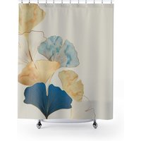 Ginko Blatt Duschvorhang, Beige Duschvorhänge, Natürliche Kunst Vintage Blätter Badezimmer Dekor, Blau Und Gold Badvorhang von ArtGiftery