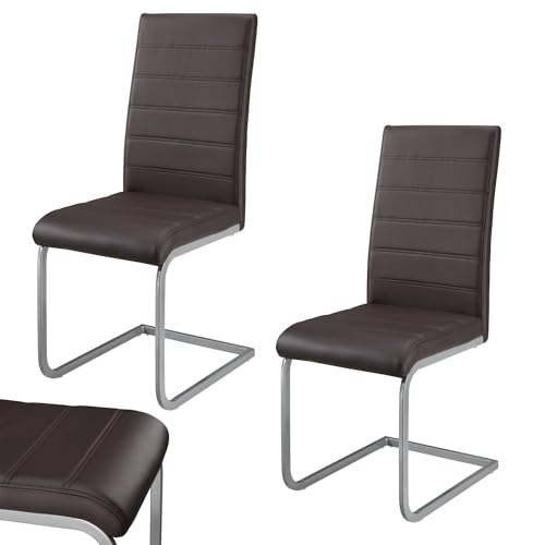 Juskys Freischwinger Schwingstuhl Vegas 2er Set - 2 Esszimmerstühle mit Rückenlehne, Küchenstühle aus Metall & Kunstleder - Stühle modern für Esszimmer, Wohnzimmer & Küche - Braun von Juskys