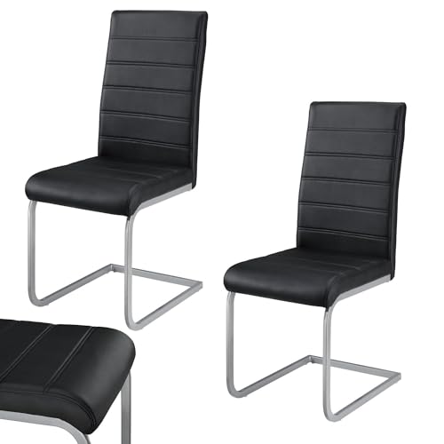 Juskys Freischwinger Schwingstuhl Vegas 2er Set - 2 Esszimmerstühle mit Rückenlehne, Küchenstühle aus Metall & Kunstleder - Stühle modern für Esszimmer, Wohnzimmer & Küche - Schwarz Juskys Freischwinger Schwingstuhl Vegas 2er Set - 2 Esszimmerstühle mit Rückenlehne, Küchenstühle aus Metall & Kunstleder - Stühle modern für Esszimmer, Wohnzimmer & Küche - Schwarz von Juskys