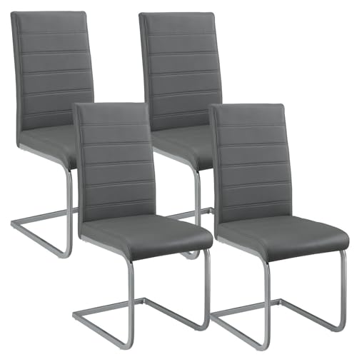 Juskys Freischwinger Schwingstuhl Vegas 4er Set - 4 Esszimmerstühle mit Rückenlehne, Küchenstühle aus Metall & Kunstleder - Stühle modern für Esszimmer, Wohnzimmer & Küche - Grau von Juskys