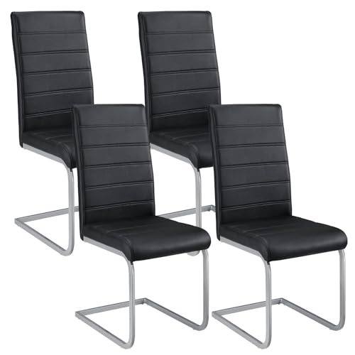 Juskys Freischwinger Schwingstuhl Vegas 4er Set - 4 Esszimmerstühle mit Rückenlehne, Küchenstühle aus Metall & Kunstleder - Stühle modern für Esszimmer, Wohnzimmer & Küche - Schwarz von Juskys