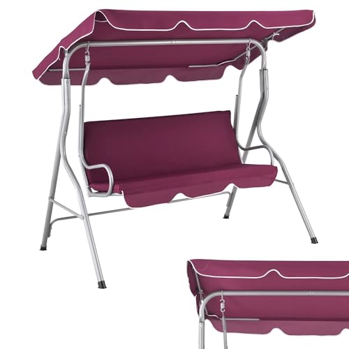 Juskys Hollywoodschaukel 3-Sitzer mit verstellbarem Dach & Sitzauflage - 200 kg belastbar - wasserabweisendes Polyester - Anti-Rutsch-Füße - Schaukelbank für Garten & Terrasse - rot von Juskys