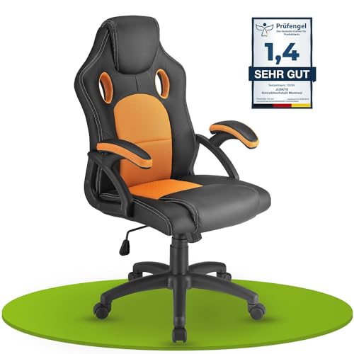 Juskys Racing Schreibtischstuhl Montreal ergonomisch höhenverstellbar & gepolstert 120 kg belastbar Bürostuhl Drehstuhl PC Gaming Stuhl - orange von Juskys