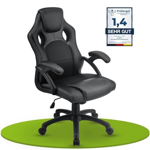 Juskys Racing Schreibtischstuhl Montreal ergonomisch höhenverstellbar & gepolstert 120 kg belastbar Bürostuhl Drehstuhl PC Gaming Stuhl - schwarz von Juskys