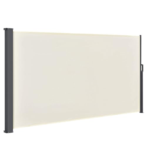 Juskys Seitenmarkise Dubai 160 x 300 cm ausziehbar Blickdicht, Sichtschutz für Balkon & Terrasse, Seitenrollo mit Wandhalterung - beige von Juskys
