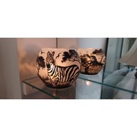 Zebra in Savanne Handbemalt Kerzenhalter 10 X 50" von ArtLightGlass