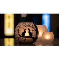 Zwei Kleine Katzen Im Zweig Mondlicht Halloween Und Feiertag Handgemalter Kerzenhalter Größe 10x12 cm Zwei Kleine Katzen Im Zweig Mondlicht Halloween Und Feiertag Handgemalter Kerzenhalter Größe 10x12 cm von ArtLightGlass