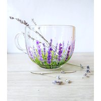 Lavendel Große Glastasse, Blumen Handgemalte Kaffeetasse Geschenk Für Sie, Provence Wohnkultur Und Geschirr von ArtMasha