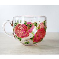 Rosen Glasbecher Für Frauen, Handbemalte Becher, Rosa Blumen Großer Becher von ArtMasha