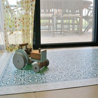 Vinyl-Bodenmatte, Teppich, Linoleumteppich, Bedruckter Pvc-Teppich Mit Floralen Fliesen Muster in Türkis. Kunstmatt Vinyl-Bodenmatte, Teppich, Linoleumteppich, Bedruckter Pvc-Teppich Mit Floralen Fliesen Muster in Türkis. Kunstmatt von ArtMatHome