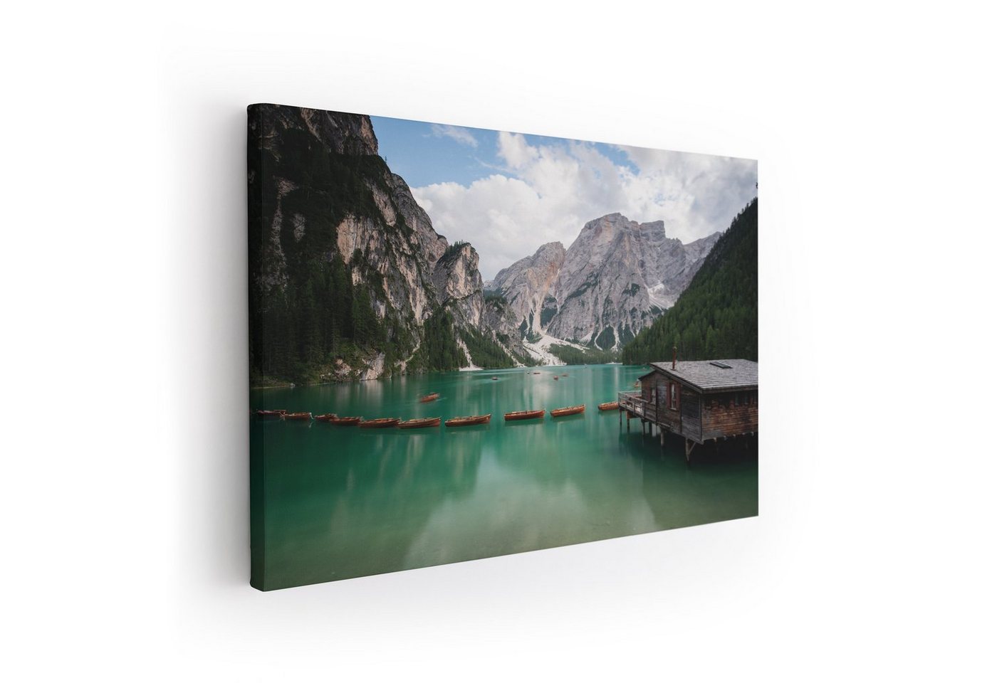 ArtMind XXL-Wandbild BERGSEE - ALPEN - HOLZHÜTTE, Premium Wandbilder als Poster & gerahmte Leinwand in verschiedenen Größen, Wall Art, Bild, Canva von ArtMind