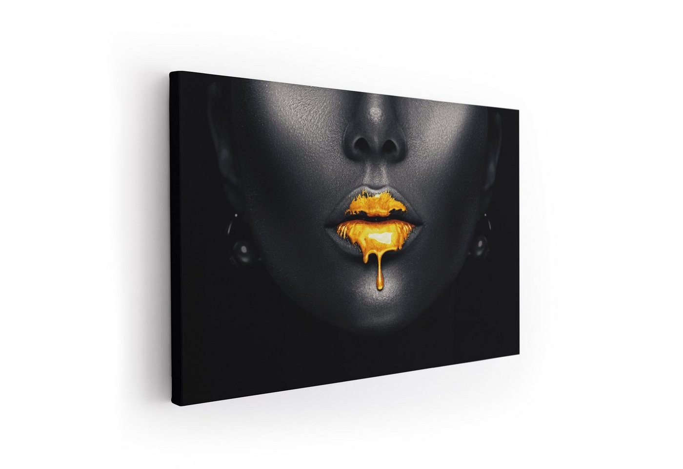 ArtMind XXL-Wandbild GOLDENE LIPPEN, Premium Wandbilder als Poster & gerahmte Leinwand in verschiedenen Größen, Wall Art, Bild, Canva von ArtMind