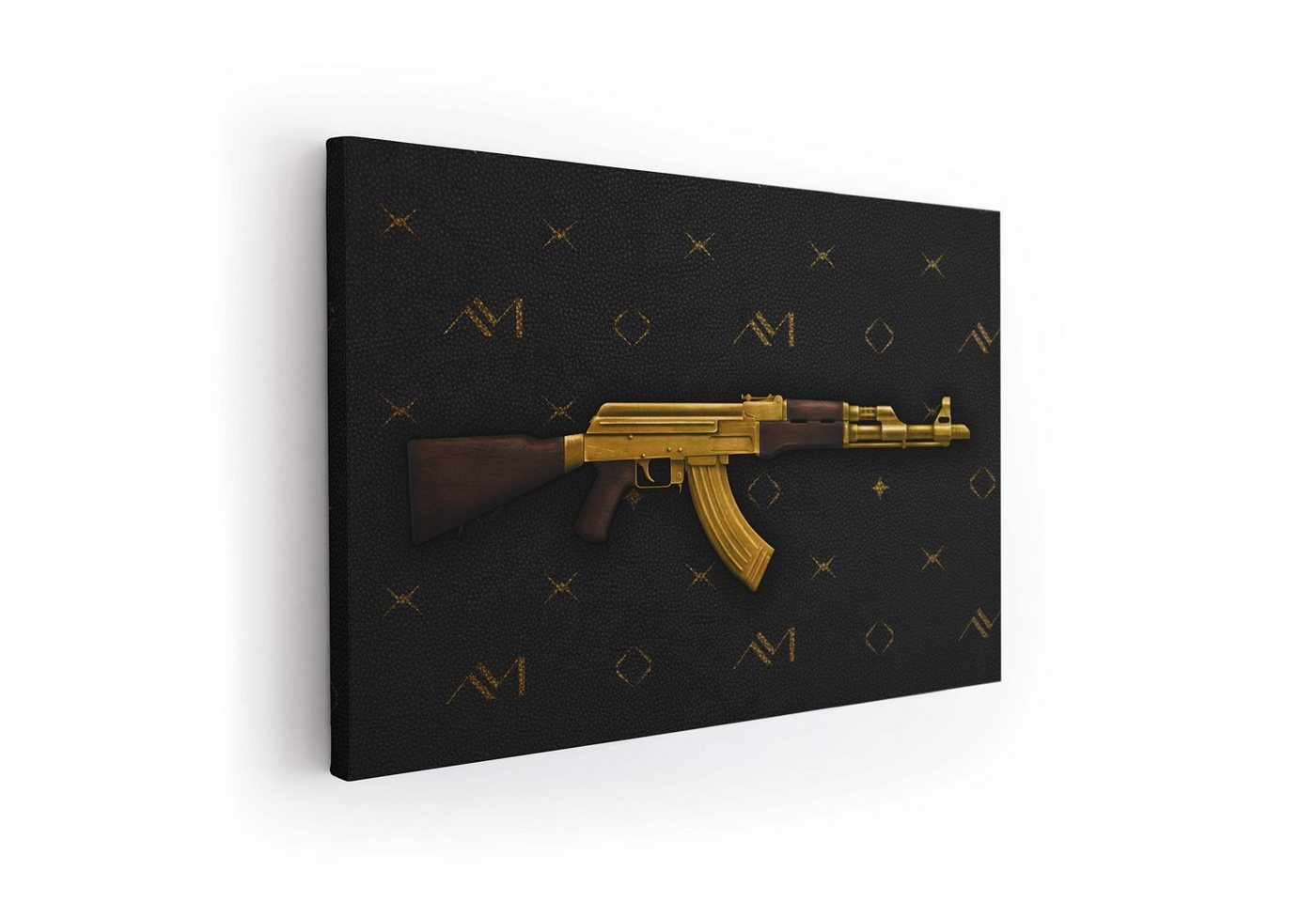 ArtMind XXL-Wandbild Goldene AK 47, Premium Wandbilder als Poster & gerahmte Leinwand in 4 Größen, Wall Art, Bild, moderne Kunst von ArtMind