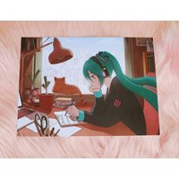 Hatsune Miku Print | Matte A5 Chill Lofi Hip Hop Studie Vokaloid Poster von ArtOfValerie