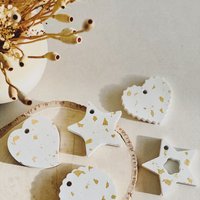 Weihnachtsschmuck Weißgold | Blattgold Herz-stern-Kugel 5Er-Set Baumschmuck Zum Aufhängen Weihnachtsschmuck Weißgold | Blattgold Herz-stern-Kugel 5Er-Set Baumschmuck Zum Aufhängen von ArtOnLysCreation