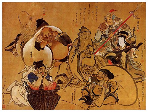 ArtPlaza Hokusai Katsushika -Seven Gods of Fortune, Dekorative Paneele, Holz, Mehrfarbig, 80 x 1.8 x 60 cm von ArtPlaza