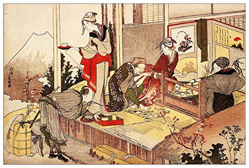 ArtPlaza Hokusai Katsushika -The Studio of Netsuke, Dekorative Paneele, Holz, Mehrfarbig, 90 x 1.8 x 60 cm von ArtPlaza