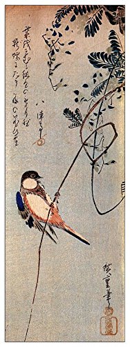 ArtPlaza Hiroshige Utagawa-A Bird on a Wisteria, Dekorative Paneele, Holz, Mehrfarbig, 50 x 1.8 x 140 cm von ArtPlaza