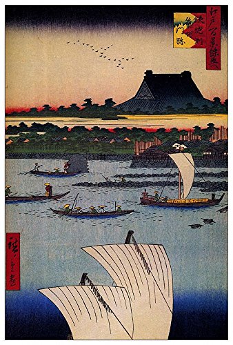 ArtPlaza Hiroshige Utagawa-Honganji Temple, Dekorative Paneele, Holz, Mehrfarbig, 60 x 1.8 x 90 cm von ArtPlaza