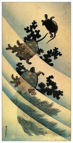 ArtPlaza Hokusai Katsushika-Turtles, Dekorative Paneele, Holz, Mehrfarbig, 50 x 1.8 x 100 cm von ArtPlaza