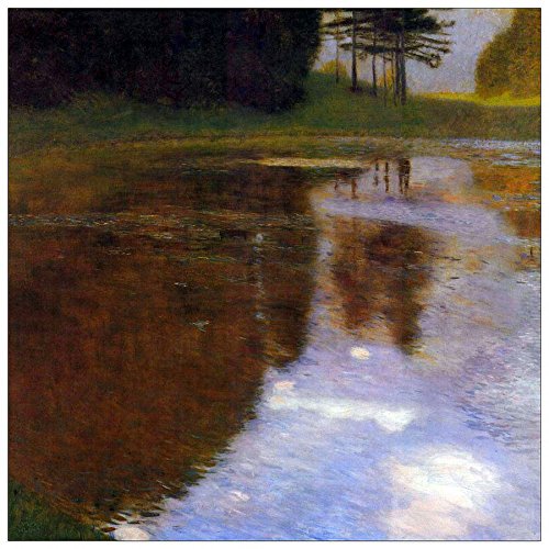 ArtPlaza Klimt Gustav-Lake in Front of The Castle, Dekorative Paneele, Holz, Mehrfarbig, 70 x 1.8 x 70 cm von ArtPlaza