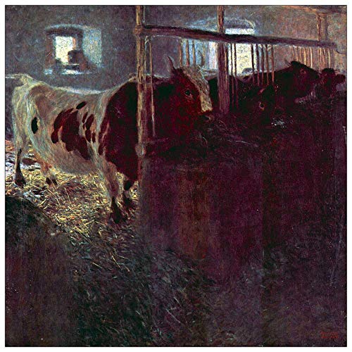 ArtPlaza TW90259 Klimt Gustav - Cows in Stall Dekorative Paneele, Holz MDF, Multifarbiert, 50x50 Cm von ArtPlaza