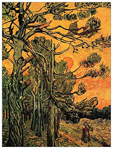 ArtPlaza TW90793 Van Gogh Vincent - Pine Trees against a Red Sky with Setting Sun Dekorative Paneele, Holz MDF, Multifarbiert, 60x120 Cm von ArtPlaza