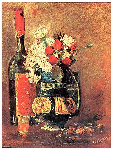 ArtPlaza TW91320 Van Gogh Vincent-Vase of White Carnations Rose and Bottle Dekorative Paneele, Holz MDF, Multifarbiert, 60x80 Cm von ArtPlaza