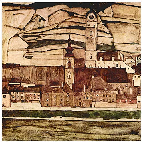 ArtPlaza TW91467 Schiele Egon - Stone on the Danube II Dekorative Paneele, Holz MDF, Multifarbiert, 50x50 Cm von ArtPlaza