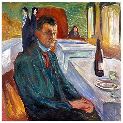 ArtPlaza TW92296 Munch Edvard - Portrait with bottle of wine Dekorative Paneele, Holz MDF, Multifarbiert, 30x30 Cm von ArtPlaza