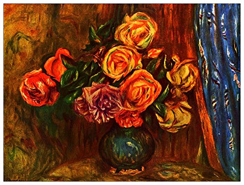 ArtPlaza TW92803 Renoir Pierre-Auguste - Still life roses before a blue curtain Dekorative Paneele, Holz MDF, Multifarbiert, 80x60 Cm von ArtPlaza