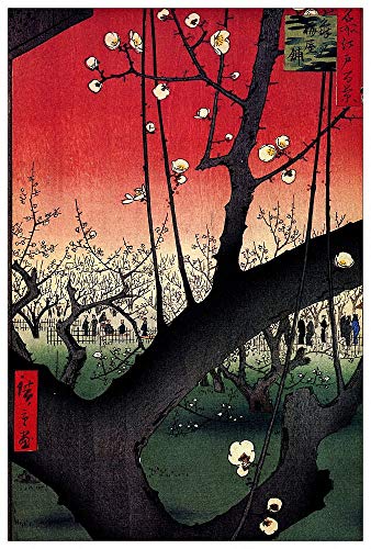 ArtPlaza TW92947 Hiroshige Utagawa - Plum estate, Kameido Dekorative Paneele, Holz MDF, Multifarbiert, 60x90 Cm von ArtPlaza