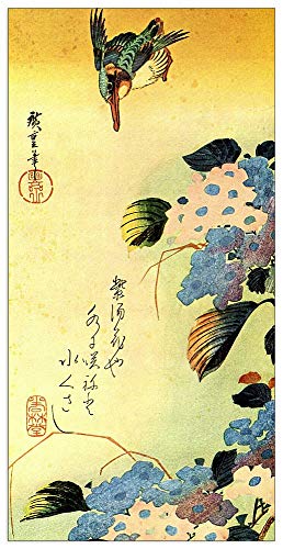 ArtPlaza TW92987 Hiroshige Utagawa - Kingfisher and Hydrangea Dekorative Paneele, Holz MDF, Multifarbiert, 50x100 Cm von ArtPlaza