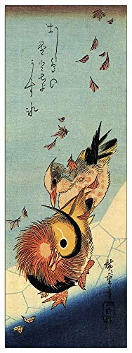 ArtPlaza TW92994 Hiroshige Utagawa - Mandarin duck on frozen pond Dekorative Paneele, Holz MDF, Multifarbiert, 50x140 Cm von ArtPlaza