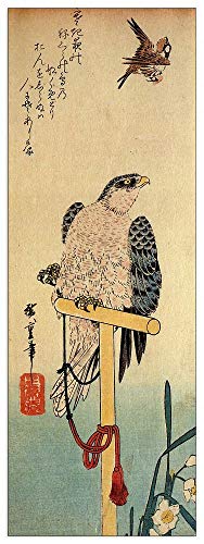 ArtPlaza TW93024 Hiroshige Utagawa - Tied falcon eying a sparrow Dekorative Paneele, Holz MDF, Multifarbiert, 50x140 Cm von ArtPlaza