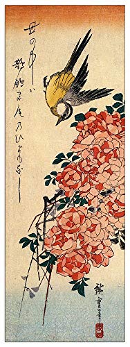 ArtPlaza TW93035 Hiroshige Utagawa - Wagtail and Roses Dekorative Paneele, Holz MDF, Multifarbiert, 50x140 Cm von ArtPlaza