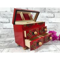 Holz Schmuck-Box, Mini Kommode, Kommode Mit Schubladen, Spiegel, Handgeschnitzt Nützliche Schatulle von ArtRegio