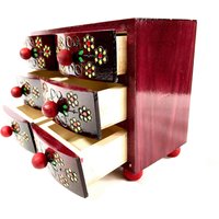 Mini Kommode Mit Sechs Schubladen, Handgeschnitzt Nützliche Schatulle Aus Holz Schmuck-Box, Kommode von ArtRegio