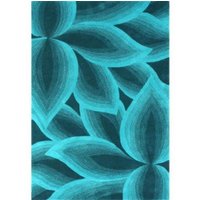 Moderne Blätter Muster Teal Blau 8x10 9x12 100% Wolle Bereich Teppich Für Wohnzimmer, Schlafzimmer Und Büro, Handgemachte Designer Wollteppiche von ArtResourceCentre