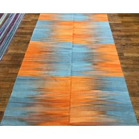Handgewebter Kelim Teppich Orange Grau Ikat Muster | 22 X 15 cm von ArtRugShop