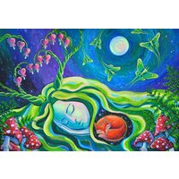 Kunstdruck Mutter Natur Gaia Erdgöttin Feminin Fuchs Farn Küche Hexe Vollmond Luna Motte Spirituelle Malerei Druide Altar Pagan Dekor von ArtRushka
