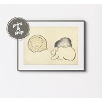 Drei Junge Hunde Von Nakamura Hôchû, 1826 | Perfekt Für Kinderzimmer Vintage Wand Kunst Kunstdruck von ArtSavoor