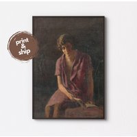 Mädchen Mit Buch Von Armin Glatter, 1920-1930 | Reflektierende Stimmung Vintage Porträt Kunstdruck Mädchen Mit Buch Von Armin Glatter, 1920-1930 | Reflektierende Stimmung Vintage Porträt Kunstdruck von ArtSavoor