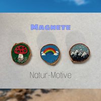 Holzmagnete | Natur-Motive | Handgemachte Magnete Fliegenpilz Magnet Regenbogen Landschafts-Magnet Kühlschrankmagnet von ArtSelectEventUG
