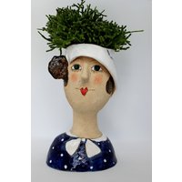 Damenkopf Vase, Einzigartiger Keramik Gesicht Übertopf, Trockenblumenvase, Vintage Interior Retro Lady Topf von ArtSoulCeramics