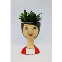 Lady Gesicht Blumentopf, Mini Sukkulenten Kopf Pflanzer Für Vintage Interieur, Einzigartige Keramik Hand Modelliert von ArtSoulCeramics