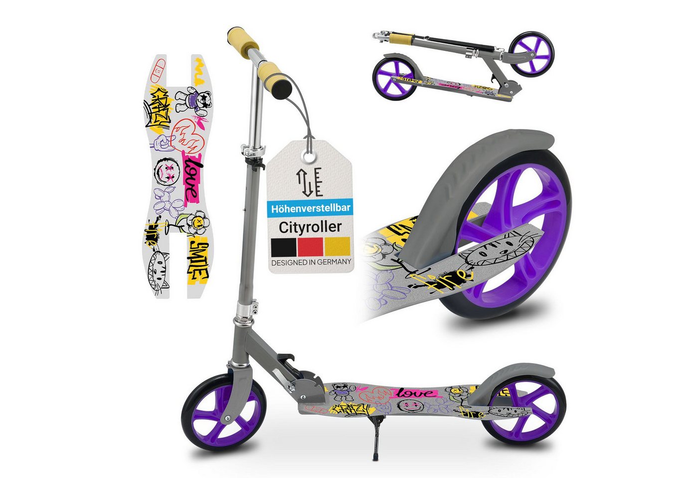 ArtSport Cityroller Graffity, mit XXL Rädern, Fußständer, Hinterradreibungsbremse von ArtSport