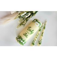 Handbemalte Hochzeitskerze, Maßgeschneidert, Personalisierte Stumpenkerzen, Blumenhochzeitskerzen, Braut Bräutigam Kerzen, Hochzeitsbevorzugung von ArtSudioBySB