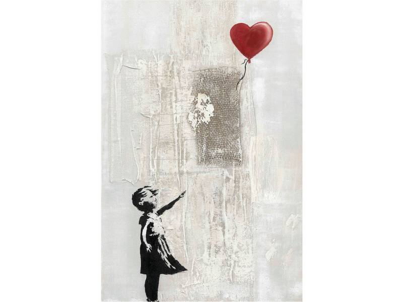 ArtUniverse Gemälde Balloon Girl 80x120 cm, Love, Handgemalt mit textilen Akzenten von ArtUniverse