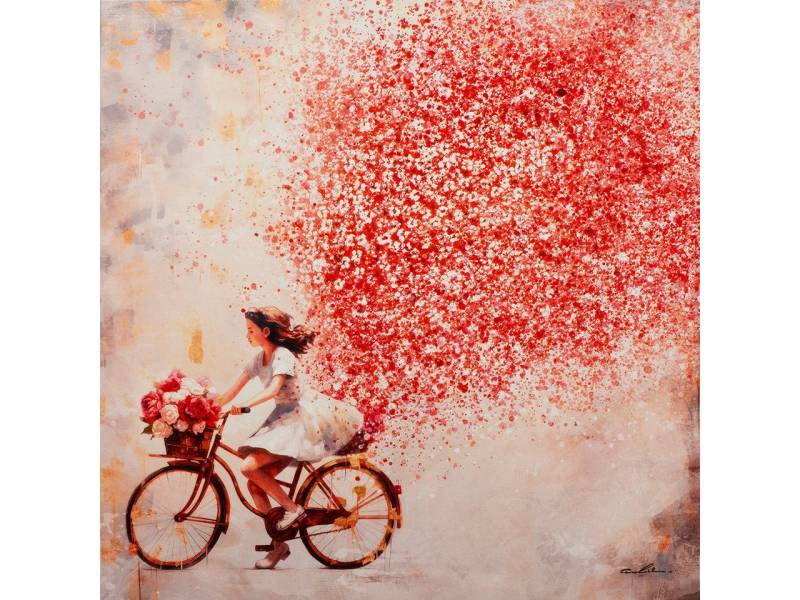 ArtUniverse Gemälde Blumenmädchen 100 x 100 cm, rotes Fahrrad von ArtUniverse
